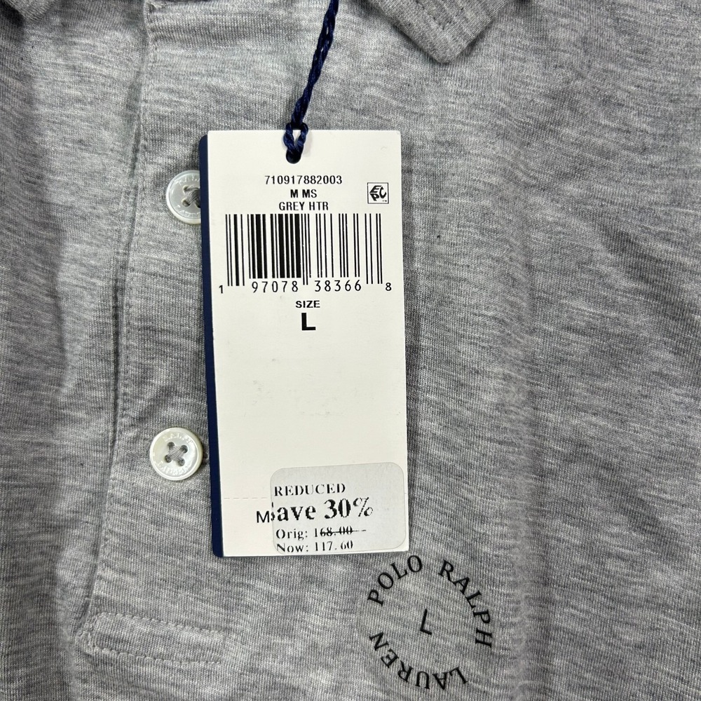 Polo Ralph Lauren Long Sleeve Polo Shirt‎ Mens Large Grey Heather Lisle NEW - Picture 6 of 8